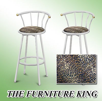 29 WHITE FINISH METAL BACKREST SWIVEL CHEETAH ANIMAL FAUX FUR PRINT 