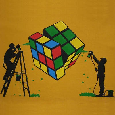 Rubiks Cube Large Yellow T Shirt Top Ernő Rubik Retro Cotton 