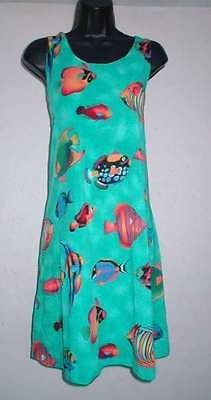   tropical fish dress no iron travel knit blue or aqua S, M,L,XL,XXL