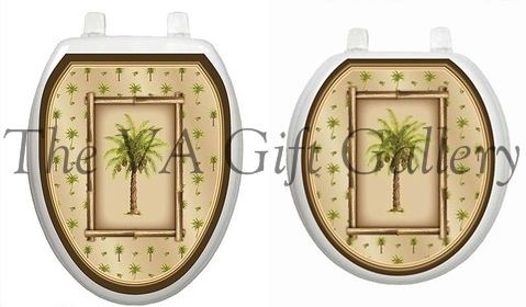   Toilet Tattoo, Decor, Restroom, Appliqué, Decal, Cover, Palm Tree