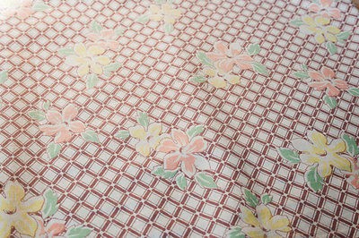 Vintage Estate Fabric ♥ Tropical Orange Hibiscus Flower Hawaii 