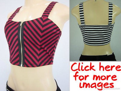 SEXY NEW SPAGHETTI STRAP STRIPED ZIPPER FRONT CROP TOP/ BRA TOP/ BELLY 