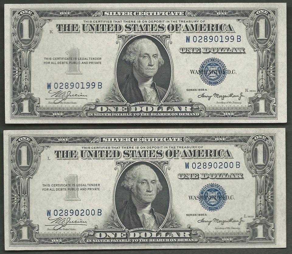   PAIR==$1 1935 A SILVER==blue seal==SUPERB GEM==retail value is $150