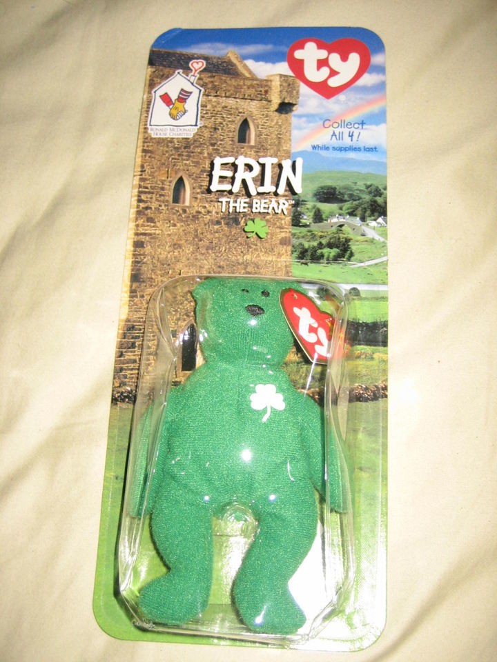 NEW McDonalds Happy Meal TY Beanie Baby ERIN THE BEAR 1998 NIP Irish 