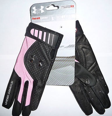 WOMENS Under Armour LASER Softball Batting Gloves MEDIUM Black/Pink 