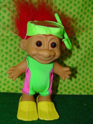 Troll Doll 4 1/2 Russ Swimming Snorkeler/Snor​keling Mask and Fan w 