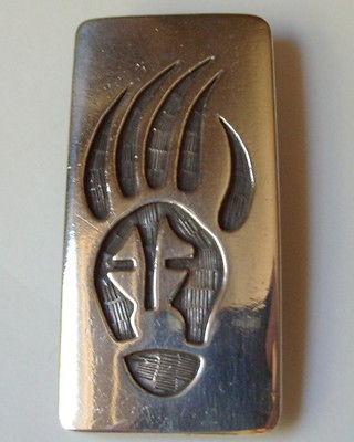 Signed Hopi Sterling Overlay Bear Paw Money Clip