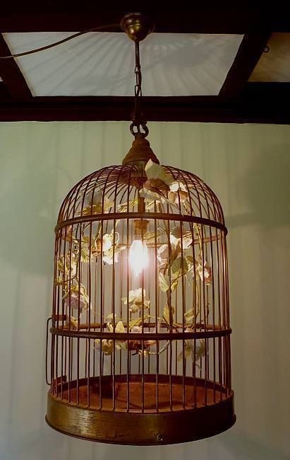 Unique Converted Real Vintage Brass Edwardian BIRDCAGE Chandelier 