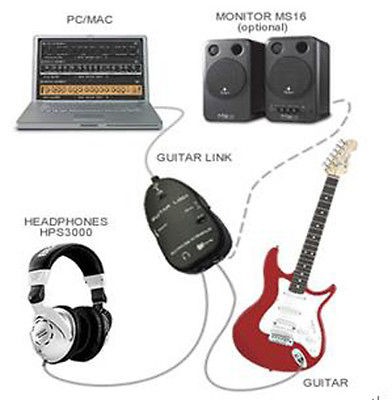 USB GUITAR 2 PC INTERFACE CABLE LINK AUDIO ELECTRIC ACOUSTIC PRE AMP 