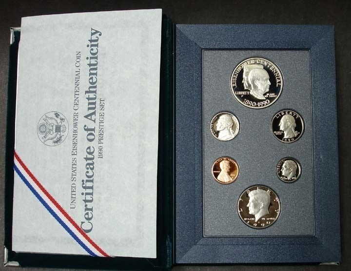 1990 US Mint Prestige Proof Set   Ike Silver Dollar