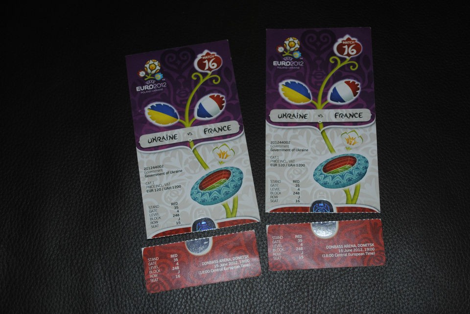 UEFA EURO 2012 used tickets match 16 Ukraine vs France with flags 