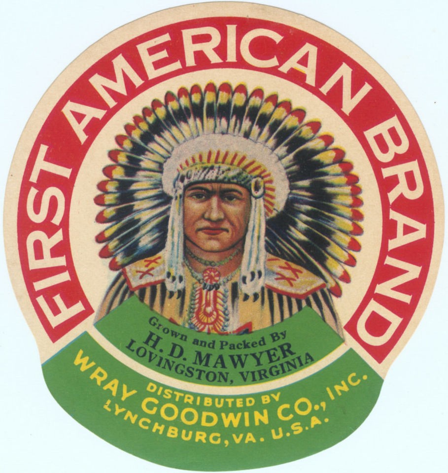   INDIAN CRATE CAN PRODUCT LABEL ADVERTISING WAR WAR BONNET VIRGINIA