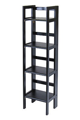 Tier Folding Book Shelf Black Solid Wood Bookcase