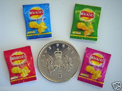 DOLLS HOUSE MINIATURE WALKERS CRISPS 4 PACKETS / FLAVOURS Handmade 1 