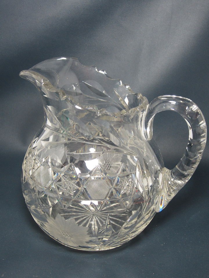 UNKNOWN CRYSTAL   Large Pitcher   STAR CUT & HATCH DESIGN   91F