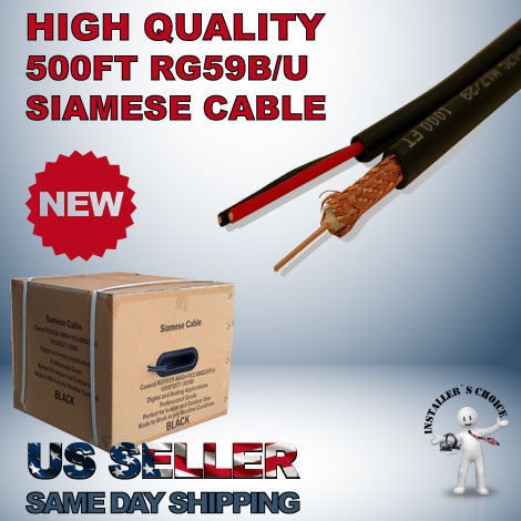 SIAMESE CABLE 500FT RG59 95% VIDEO & POWER WIRE RG59/U CCTV SECURITY 