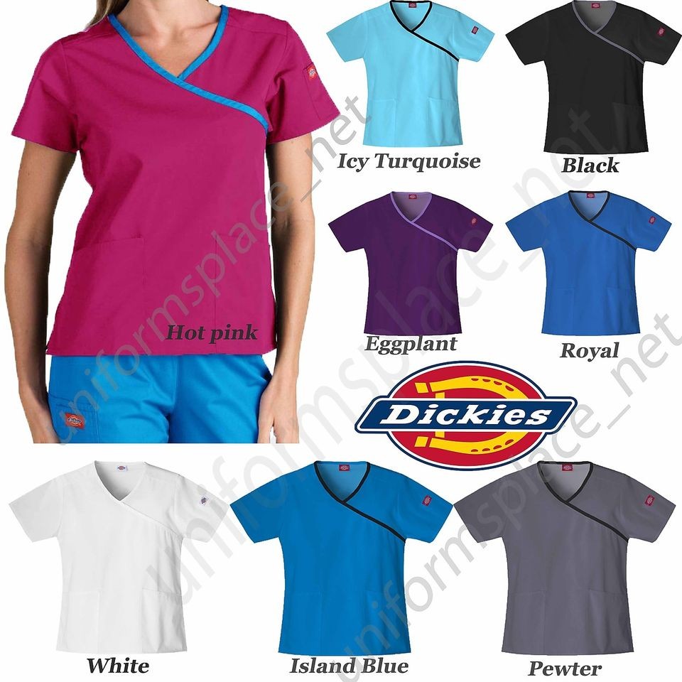 Dickies MEDICAL SCRUB Mock Wrap TOP 15206 Cross Over Nurse Contrast 