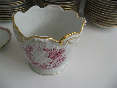 HEREND HUNGARY INDIAN BASKET FLEUERS CACHEPOT RASPBERRY GILDED VINTAGE