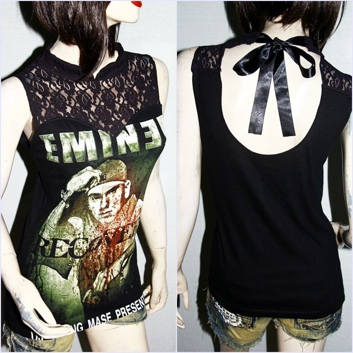 Eminem Hip Hop Rap Punk DIY Gothic Victorian Lace Tank Top Shirt