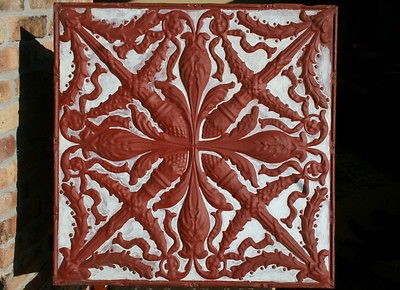 24 Antique Tin CeilingTile   Original Accented Maroon Paint   Rare 