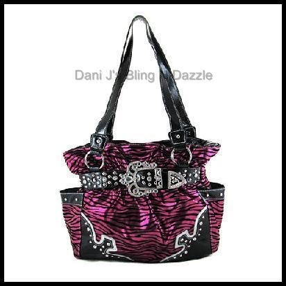 Cowgirl Western Rhinestone Buckle Zebra Print Fashion Handbag Purse 