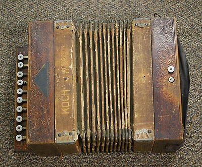   Original RARE Koch Wooden Accordion Stahltone Squeeze Button Box