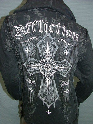 118 AFFLICTION Reversible ABA Biker SINFUL HOODIE SWEAT SHIRT JACKET 