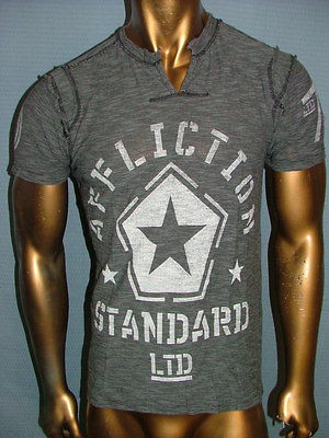 58 AFFLICTION Silver STENCIL SLIT Premium FIGHT BIKER GYM MMA UFC T 