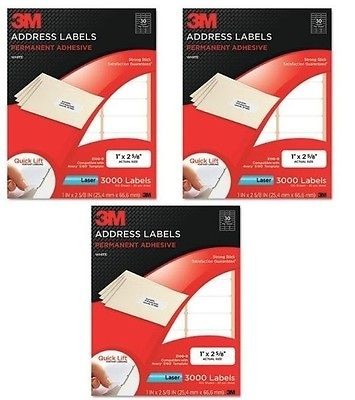 Lot of 9000 NEW 3M White Address Label 3100 B 1 X 2 5/8 Like Avery 