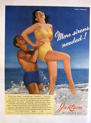 1942 WWII JANTZEN   MORE SIRENS NEEDED   PRINT AD