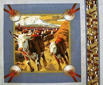 Cattle on a Cattle Drive Fabric Pillow Panel
