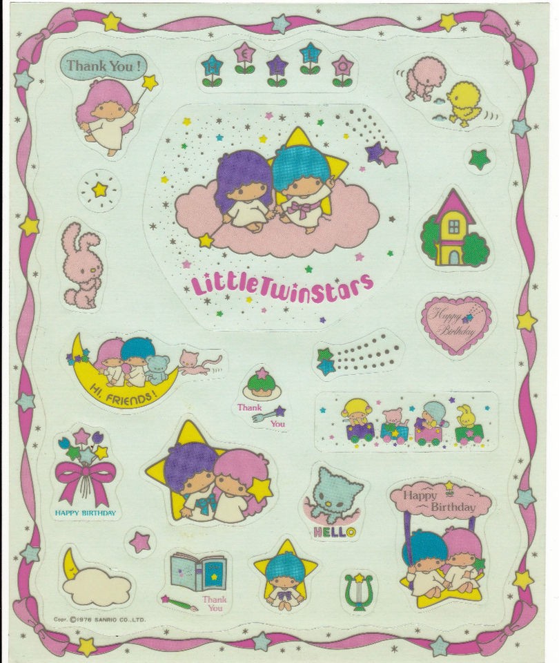 VINTAGE 1976 SANRIO LITTLE TWIN STARS MASCOT STICKERS FULL SHEET MINT