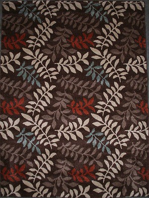 5X8 Area Rug Rugs New Modern Brown Beige Orange Light Blue Leaves 