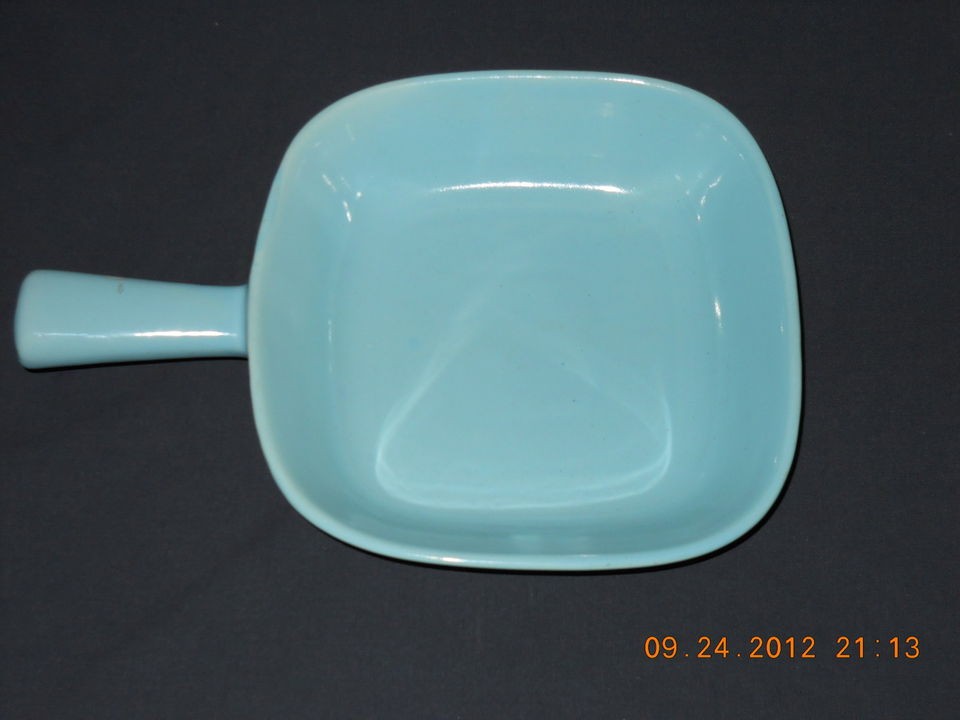 CRONIN CHINA OHIO POTTERY BLUE CASSEROLE BAKER WITH HANDLE 1950s