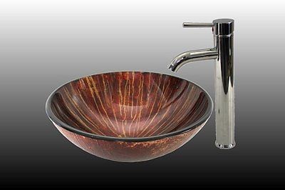 New Red Hand Paint Style Tempered Glass Bath Vessel Sink & Chrome 