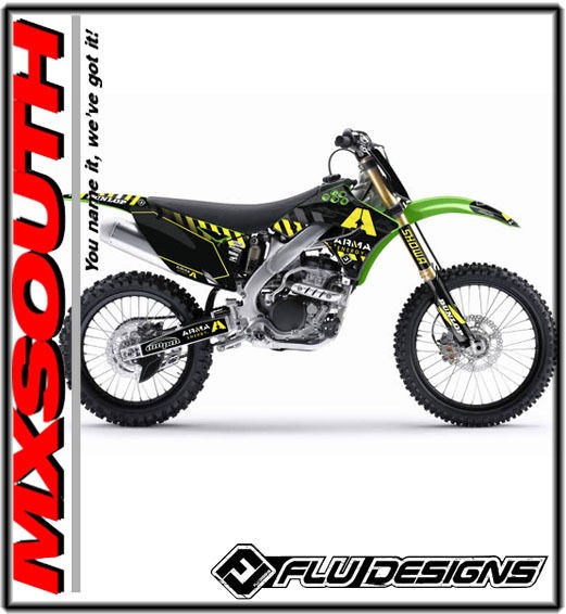 FluDesigns Arma Team Graphic Kit Black Background Kawasaki KX85 KX100 