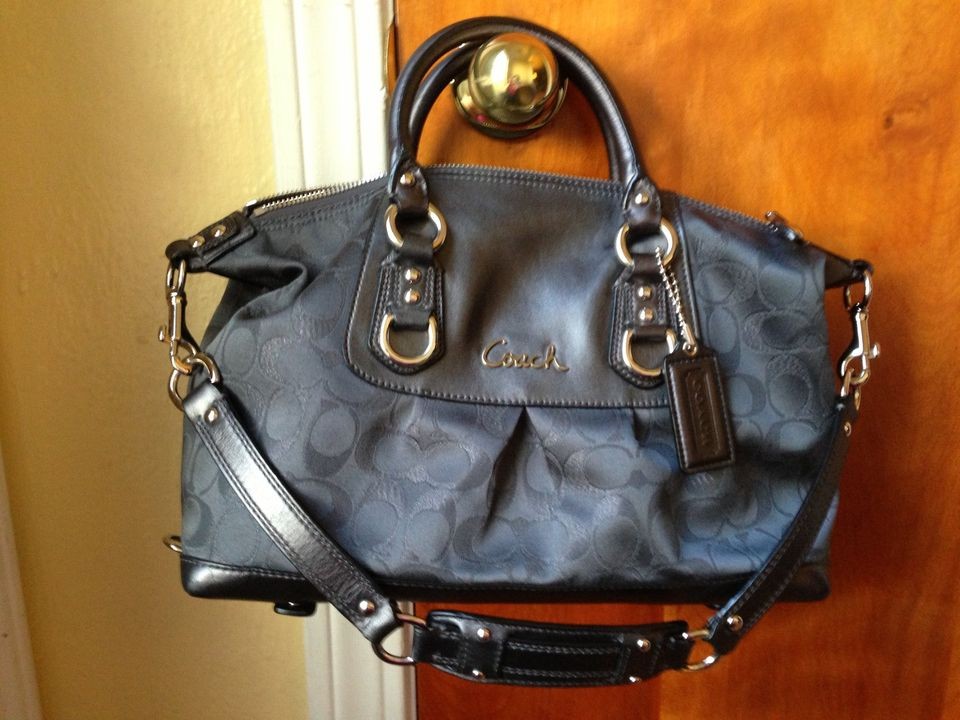 COACH ASHLEY SATCHEL METALLIC CHARCOAL GRAY PURSE F18777 ()