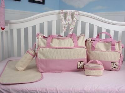 SOHO Diaper Bag With Changing Pad. 5 pieces Set Color Pink