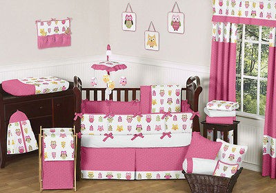   OWL THEMED CHEAP BABY GIRL CRIB COMFORTER BEDDING SET COLLECTION