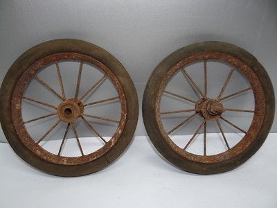   Old Metal Rubber Small Wagon Tricycle Bicycle Wagon Tires Wheels Parts