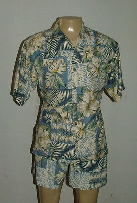 PCS TOMMY BAHAMA CASUAL 100% SILK SHIRT M SHORT L 100% NYLON FLORAL 