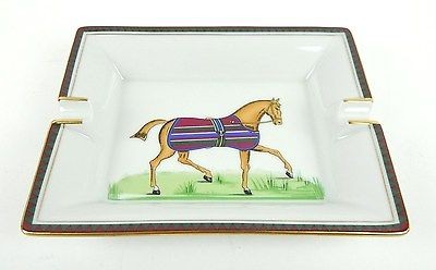 AUTHENTIC HERMES HOUSE MOTIF PAINTED WHITE ASHTRAY MADE IN FRANCE