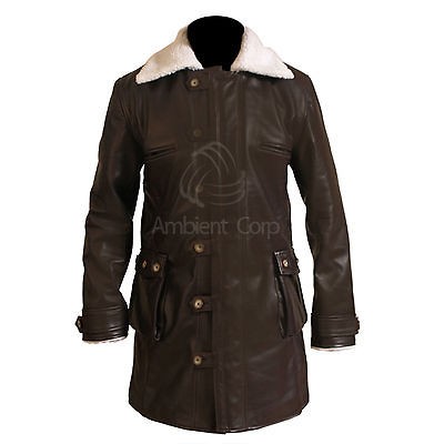 New Bane Jacket Genuine Cow Hide Leather Brown Trench Coat Dark Knight 