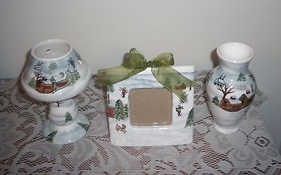   Piece Winter Scenery Set Vase, Picture Frame, Tea Light Holder New