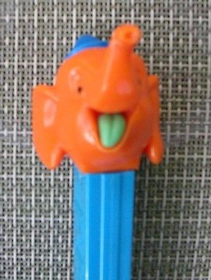 ELEPHANT PEZ   MEDIUM ORANGE HEAD   BLUE POINTED HAT   ANIMAL CIRCUS 