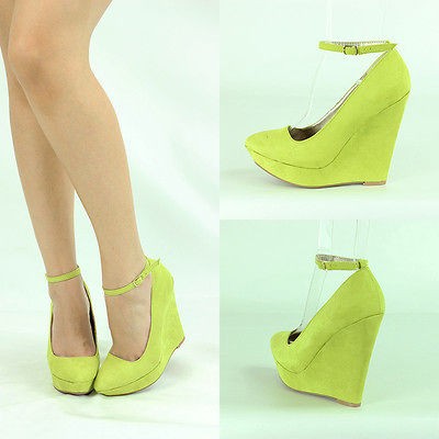   GREEN POINTY TOE MARY JANE HIGH HEEL PLATFORM WEDGE SANDAL PUMPS SZ 6