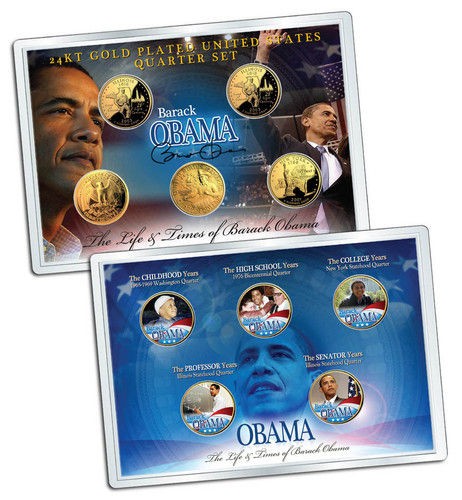 BARACK OBAMA 24K Gold US 5 Coin GOLD Set