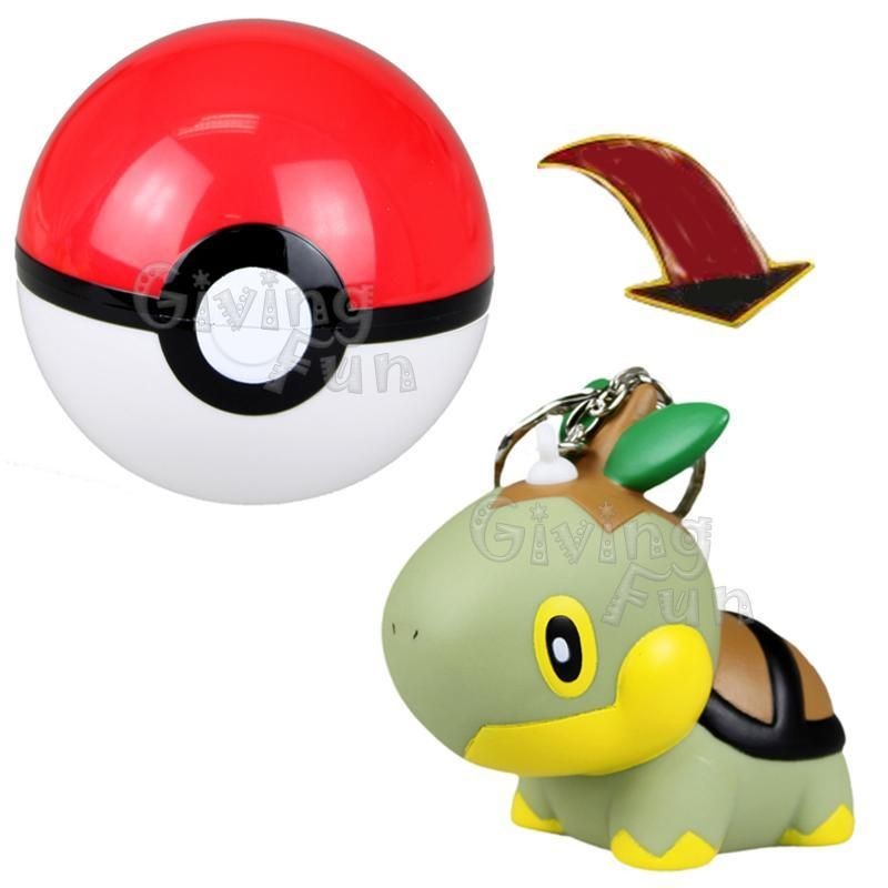 GENUINE Pokemon POKE BALL WITH Turtwig Keychain Figure Doll BANPRESTO