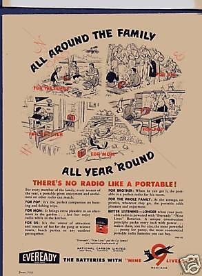 RC299 Vtg 1953 Eveready Battery Portable Radio Ad