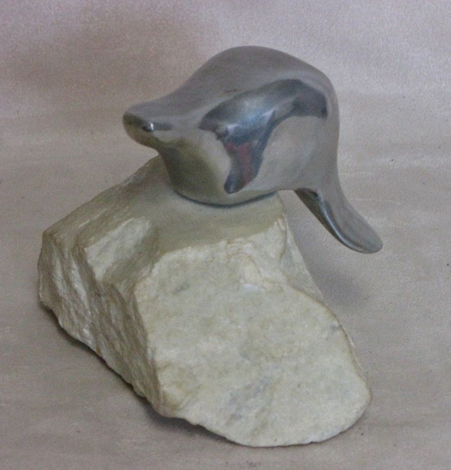   Hoselton Signed Canadian Sculpture of Aluminum Beaver Pivot Stone Rock